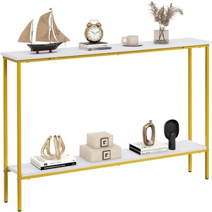 image:imageGiantex 44 Gold Console Table with Shelf Narrow Long Entryway Table with Dual AntiTipping Kits amp Metal Frame 2Tier Sofa Table Behind Couch Hallway Table for Living Room Entrance FoyerWhite  Yellow