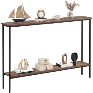 image:imageGiantex 44 Gold Console Table with Shelf Narrow Long Entryway Table with Dual AntiTipping Kits amp Metal Frame 2Tier Sofa Table Behind Couch Hallway Table for Living Room Entrance FoyerRustic Brown  Black