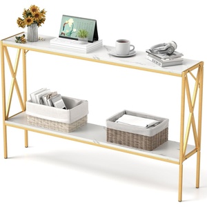 image:imageGiantex 47 Narrow Console Table 2Tier Industrial Entryway Table with Open Storage Shelves amp XShaped Metal Frame Faux Marble Sofa Table Behind Couch for Living Room Hallway Foyer Office