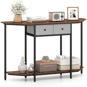 image:imageGiantex 51 Console Table with 2 Drawers 2Tier Narrow Entryway Table with Open Storage Shelf Hexagonal Freestanding Sofa Tables Behind Couch for Living Room Hallway Entrance Rustic Brown