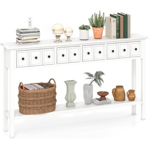 image:imageGiantex 60 Entryway Table Long Narrow Console Table with 4 Drawers and Open Storage Shelf Modern Slim Entry Tables Farmhouse Wooden Sofa Tables with AntiTip Kit for Living Room Hallway BlackWhite