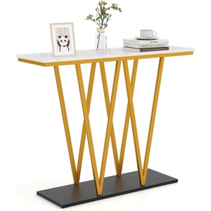 image:imageGiantex Gold Console Table 40 Entryway Table with Faux Marble Top amp Sturdy Metal Base Modern Accent Sofa Table for Entrance Living Room Hallway Foyer Decoration White