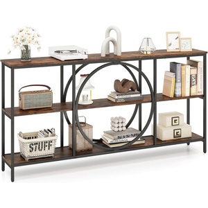 image:imageGiantex Narrow Long Console Table 3Tier Entryway Table with Faux Marble Top amp HeavyDuty Metal Frame MidCentury Accent Sofa Tables with Open Storage Shelves for Living Room HallwayWhiteGoldRustic Brown  Black