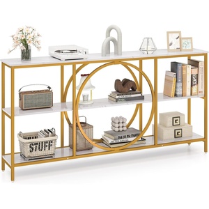 image:imageGiantex Narrow Long Console Table 3Tier Entryway Table with Faux Marble Top amp HeavyDuty Metal Frame MidCentury Accent Sofa Tables with Open Storage Shelves for Living Room HallwayWhiteGoldWhite  Gold