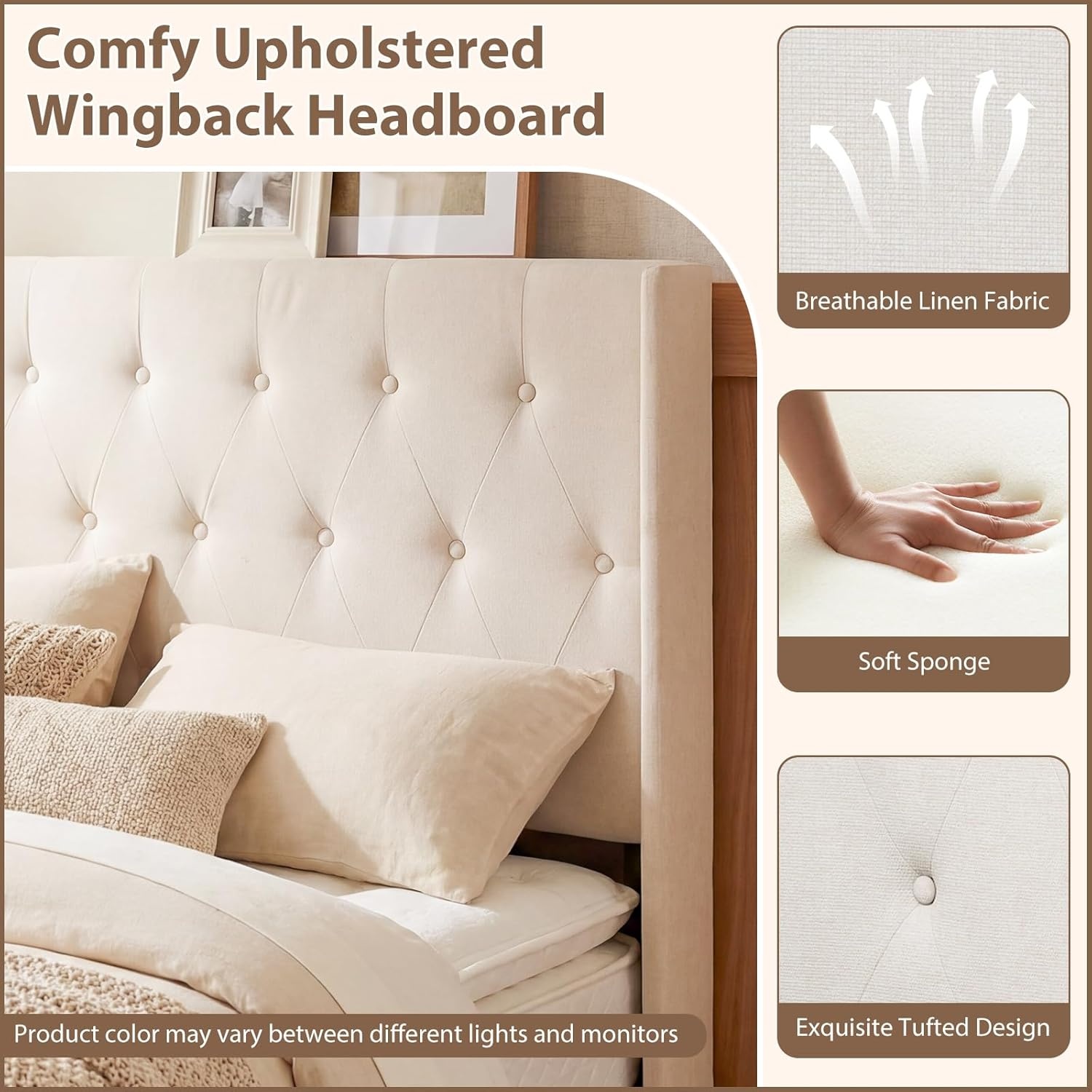 image:imageGiantex Queen Size Lift Up Storage Bed Modern Corduroy Upholstered Platform wWingback Headboard Hydraulic Support Queen Bed Frame with Storage No Box Spring Needed BeigeBeige