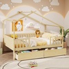 image:imageGiantex Full House Bed with Drawers Wooden Full Size Bed Frame with Cube Storage amp Fence Rails Montessori Beds for Kids Boys Girls Bedroom Living Room No Box Spring Needed NaturalNatural