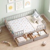 image:imageGiantex Full House Bed with Drawers Wooden Full Size Bed Frame with Cube Storage amp Fence Rails Montessori Beds for Kids Boys Girls Bedroom Living Room No Box Spring Needed NaturalGrey