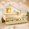 image:imageGiantex Full House Bed with Drawers Wooden Full Size Bed Frame with Cube Storage amp Fence Rails Montessori Beds for Kids Boys Girls Bedroom Living Room No Box Spring Needed NaturalNatural