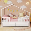 image:imageGiantex Full House Bed with Drawers Wooden Full Size Bed Frame with Cube Storage amp Fence Rails Montessori Beds for Kids Boys Girls Bedroom Living Room No Box Spring Needed NaturalWhite
