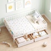 image:imageGiantex Full House Bed with Drawers Wooden Full Size Bed Frame with Cube Storage amp Fence Rails Montessori Beds for Kids Boys Girls Bedroom Living Room No Box Spring Needed NaturalWhite