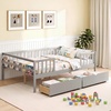 image:imageGiantex Full House Bed with Drawers Wooden Full Size Bed Frame with Cube Storage amp Fence Rails Montessori Beds for Kids Boys Girls Bedroom Living Room No Box Spring Needed NaturalGrey