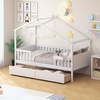 image:imageGiantex Full House Bed with Drawers Wooden Full Size Bed Frame with Cube Storage amp Fence Rails Montessori Beds for Kids Boys Girls Bedroom Living Room No Box Spring Needed NaturalWhite