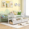 image:imageGiantex Full House Bed with Drawers Wooden Full Size Bed Frame with Cube Storage amp Fence Rails Montessori Beds for Kids Boys Girls Bedroom Living Room No Box Spring Needed NaturalWhite