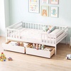 image:imageGiantex Full House Bed with Drawers Wooden Full Size Bed Frame with Cube Storage amp Fence Rails Montessori Beds for Kids Boys Girls Bedroom Living Room No Box Spring Needed NaturalWhite