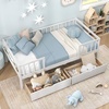 image:imageGiantex Full House Bed with Drawers Wooden Full Size Bed Frame with Cube Storage amp Fence Rails Montessori Beds for Kids Boys Girls Bedroom Living Room No Box Spring Needed NaturalWhite