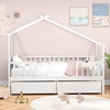 image:imageGiantex Full House Bed with Drawers Wooden Full Size Bed Frame with Cube Storage amp Fence Rails Montessori Beds for Kids Boys Girls Bedroom Living Room No Box Spring Needed NaturalWhite