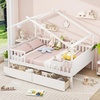 image:imageGiantex Full House Bed with Drawers Wooden Full Size Bed Frame with Cube Storage amp Fence Rails Montessori Beds for Kids Boys Girls Bedroom Living Room No Box Spring Needed NaturalWhite
