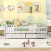 image:imageGiantex Full House Bed with Drawers Wooden Full Size Bed Frame with Cube Storage amp Fence Rails Montessori Beds for Kids Boys Girls Bedroom Living Room No Box Spring Needed NaturalWhite