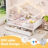 image:imageGiantex Full House Bed with Drawers Wooden Full Size Bed Frame with Cube Storage amp Fence Rails Montessori Beds for Kids Boys Girls Bedroom Living Room No Box Spring Needed NaturalWhite
