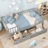 image:imageGiantex Full House Bed with Drawers Wooden Full Size Bed Frame with Cube Storage amp Fence Rails Montessori Beds for Kids Boys Girls Bedroom Living Room No Box Spring Needed NaturalGrey