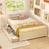 image:imageGiantex Full Size Bed Frame with 2 Storage Drawers Solid Wood Platform Bed with Slats Support Heavy Duty Daybed with Storage No Box Spring Needed Full Bed Frames for Teens Adults WhiteNatural
