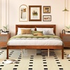 image:imageGiantex Full Size Wood Platform Bed Frame with Headboard Mid Century Solid Wood Mattress Foundation with Slat Support Double Bed Frame w16 UnderBed Storage No Box Spring Needed WhiteQueen