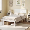 image:imageGiantex Full Size Wood Platform Bed Frame with Headboard Mid Century Solid Wood Mattress Foundation with Slat Support Double Bed Frame w16 UnderBed Storage No Box Spring Needed WhiteTwin