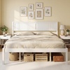 image:imageGiantex Full Size Wood Platform Bed Frame with Headboard Mid Century Solid Wood Mattress Foundation with Slat Support Double Bed Frame w16 UnderBed Storage No Box Spring Needed WhiteQueen