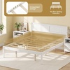 image:imageGiantex Full Size Wood Platform Bed Frame with Headboard Mid Century Solid Wood Mattress Foundation with Slat Support Double Bed Frame w16 UnderBed Storage No Box Spring Needed WhiteQueen