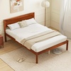 image:imageGiantex Full Size Wood Platform Bed Frame with Headboard Mid Century Solid Wood Mattress Foundation with Slat Support Double Bed Frame w16 UnderBed Storage No Box Spring Needed WhiteFull