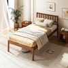 image:imageGiantex Full Size Wood Platform Bed Frame with Headboard Mid Century Solid Wood Mattress Foundation with Slat Support Double Bed Frame w16 UnderBed Storage No Box Spring Needed WhiteTwin
