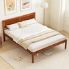 image:imageGiantex Full Size Wood Platform Bed Frame with Headboard Mid Century Solid Wood Mattress Foundation with Slat Support Double Bed Frame w16 UnderBed Storage No Box Spring Needed WhiteQueen
