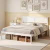 image:imageGiantex Full Size Wood Platform Bed Frame with Headboard Mid Century Solid Wood Mattress Foundation with Slat Support Double Bed Frame w16 UnderBed Storage No Box Spring Needed WhiteQueen