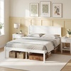 image:imageGiantex Full Size Wood Platform Bed Frame with Headboard Mid Century Solid Wood Mattress Foundation with Slat Support Double Bed Frame w16 UnderBed Storage No Box Spring Needed WhiteFull