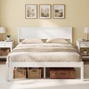image:imageGiantex Full Size Wood Platform Bed Frame with Headboard Mid Century Solid Wood Mattress Foundation with Slat Support Double Bed Frame w16 UnderBed Storage No Box Spring Needed WhiteFull