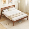 image:imageGiantex Full Size Wood Platform Bed Frame with Headboard Mid Century Solid Wood Mattress Foundation with Slat Support Double Bed Frame w16 UnderBed Storage No Box Spring Needed WhiteQueen