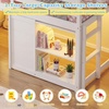 image:imageGiantex Loft Bed Twin Size with LED Lights Wooden Low Bed Frames for Kids w2 Doors UnderBed Play Space amp Storage Bookcase Modern Bedframe with Ladder amp Safety Guardrail for Boys Girls GreyWhite