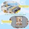 image:imageGiantex Loft Bed Twin Size with LED Lights Wooden Low Bed Frames for Kids w2 Doors UnderBed Play Space amp Storage Bookcase Modern Bedframe with Ladder amp Safety Guardrail for Boys Girls GreyGrey