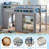 image:imageGiantex Loft Bed Twin Size with LED Lights Wooden Low Bed Frames for Kids w2 Doors UnderBed Play Space amp Storage Bookcase Modern Bedframe with Ladder amp Safety Guardrail for Boys Girls GreyGrey