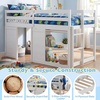 image:imageGiantex Loft Bed Twin Size with LED Lights Wooden Low Bed Frames for Kids w2 Doors UnderBed Play Space amp Storage Bookcase Modern Bedframe with Ladder amp Safety Guardrail for Boys Girls GreyWhite