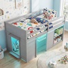 image:imageGiantex Loft Bed Twin Size with LED Lights Wooden Low Bed Frames for Kids w2 Doors UnderBed Play Space amp Storage Bookcase Modern Bedframe with Ladder amp Safety Guardrail for Boys Girls GreyGrey