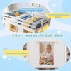 image:imageGiantex Loft Bed Twin Size with LED Lights Wooden Low Bed Frames for Kids w2 Doors UnderBed Play Space amp Storage Bookcase Modern Bedframe with Ladder amp Safety Guardrail for Boys Girls GreyWhite