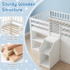 image:imageGiantex Low Loft Bed Twin Size with LED Lights Wooden Bed Frame wStairs Safety Guardrails Storage Cabinet Bookshelf amp UnderBed Play Space Modern Kids Loft Bed for Boys Girls Mint GreenWhite