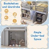 image:imageGiantex Low Loft Bed Twin Size with LED Lights Wooden Bed Frame wStairs Safety Guardrails Storage Cabinet Bookshelf amp UnderBed Play Space Modern Kids Loft Bed for Boys Girls Mint GreenGrey