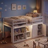 image:imageGiantex Low Loft Bed Twin Size with LED Lights Wooden Bed Frame wStairs Safety Guardrails Storage Cabinet Bookshelf amp UnderBed Play Space Modern Kids Loft Bed for Boys Girls Mint GreenWhite