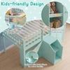 image:imageGiantex Low Loft Bed Twin Size with LED Lights Wooden Bed Frame wStairs Safety Guardrails Storage Cabinet Bookshelf amp UnderBed Play Space Modern Kids Loft Bed for Boys Girls Mint GreenMint Green