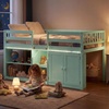 image:imageGiantex Low Loft Bed Twin Size with LED Lights Wooden Bed Frame wStairs Safety Guardrails Storage Cabinet Bookshelf amp UnderBed Play Space Modern Kids Loft Bed for Boys Girls Mint GreenMint Green