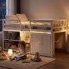 image:imageGiantex Low Loft Bed Twin Size with LED Lights Wooden Bed Frame wStairs Safety Guardrails Storage Cabinet Bookshelf amp UnderBed Play Space Modern Kids Loft Bed for Boys Girls Mint GreenWhite
