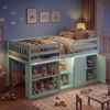 image:imageGiantex Low Loft Bed Twin Size with LED Lights Wooden Bed Frame wStairs Safety Guardrails Storage Cabinet Bookshelf amp UnderBed Play Space Modern Kids Loft Bed for Boys Girls Mint GreenMint Green