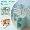 image:imageGiantex Low Loft Bed Twin Size with LED Lights Wooden Bed Frame wStairs Safety Guardrails Storage Cabinet Bookshelf amp UnderBed Play Space Modern Kids Loft Bed for Boys Girls Mint GreenMint Green